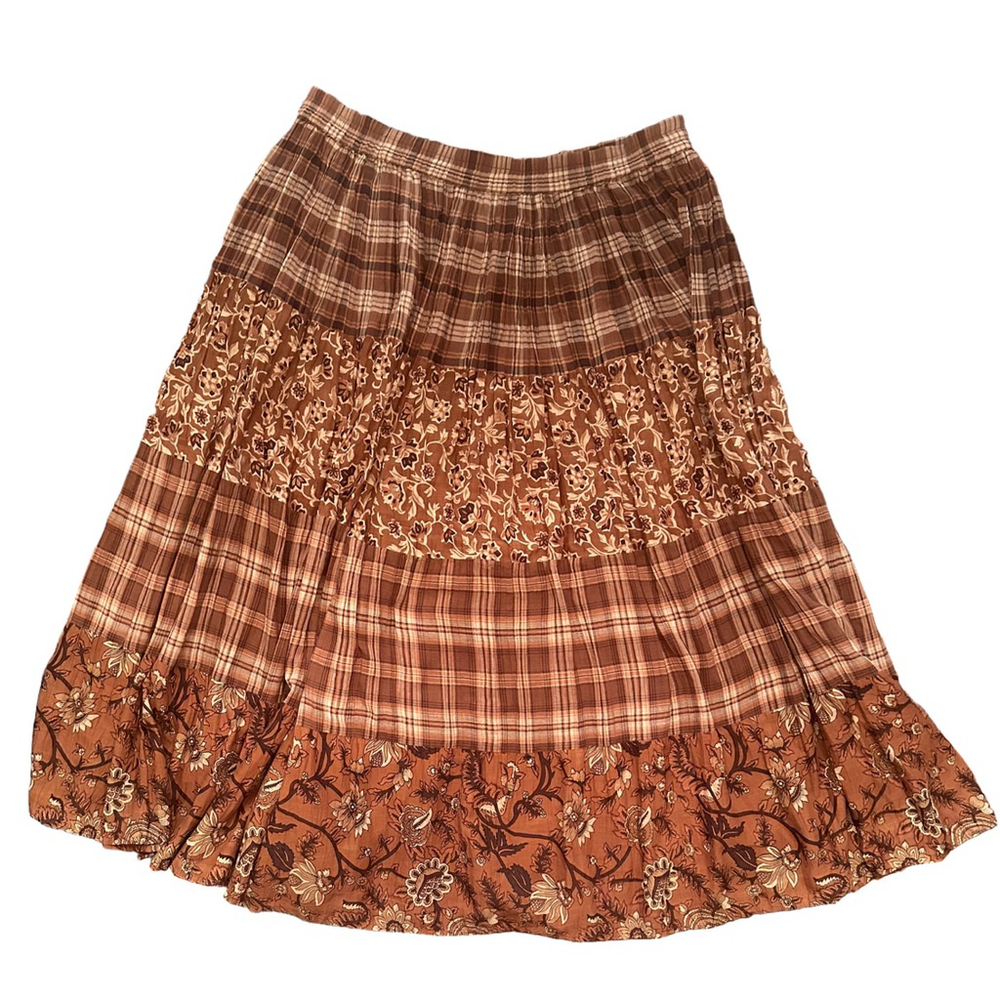 Large (Runs Big) Brand Unknown Plaid Floral Bohemian Fall Skirt